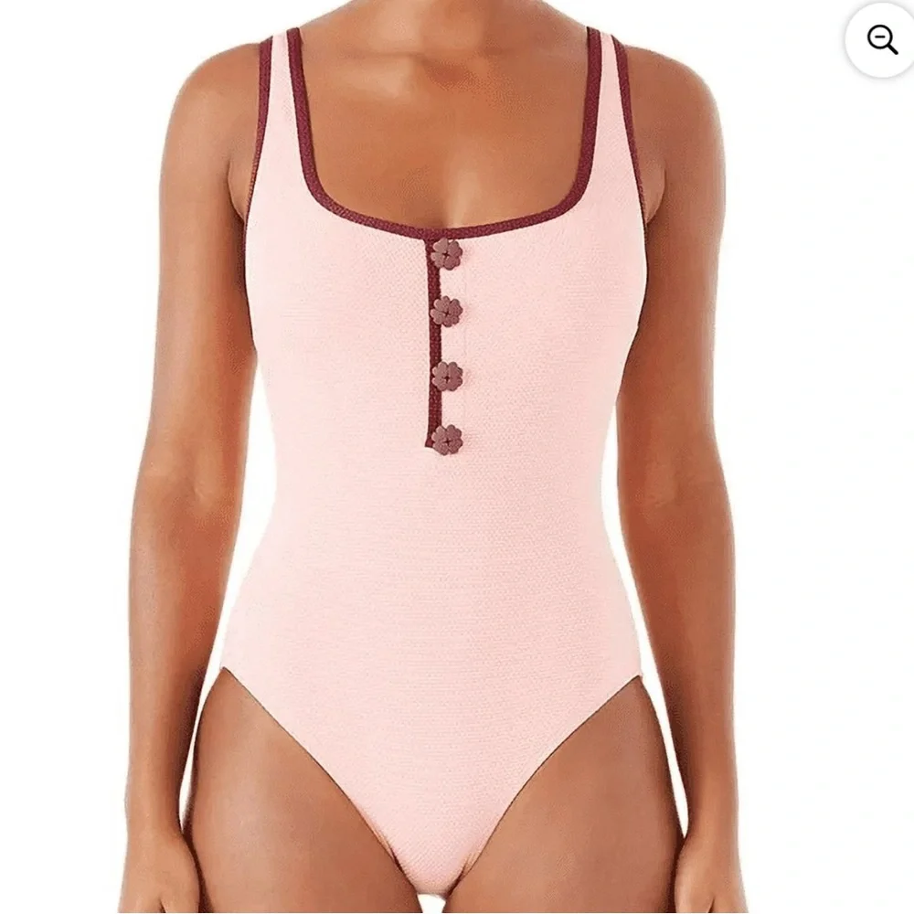 NWT Kate Spade New York Shell Pink Contrast Trim One Piece Swimsuit Bikini M - Picture 3 of 13